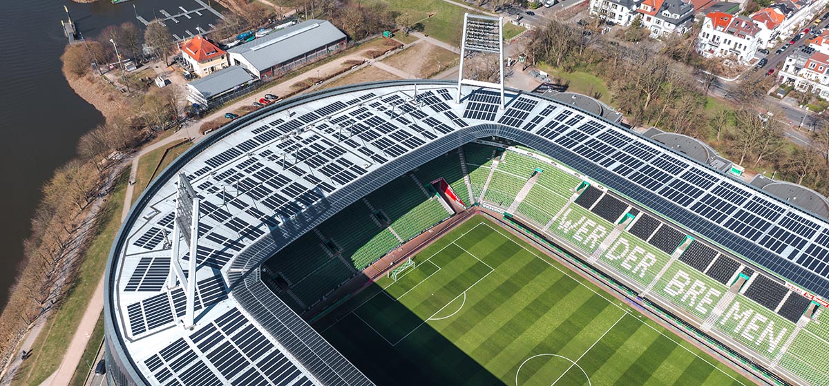 Bremen, Germany - March 2022: Aerial view on the roof