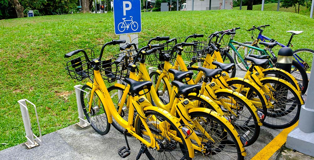 Fahrräder zur Leihe an einem Fahrradstand